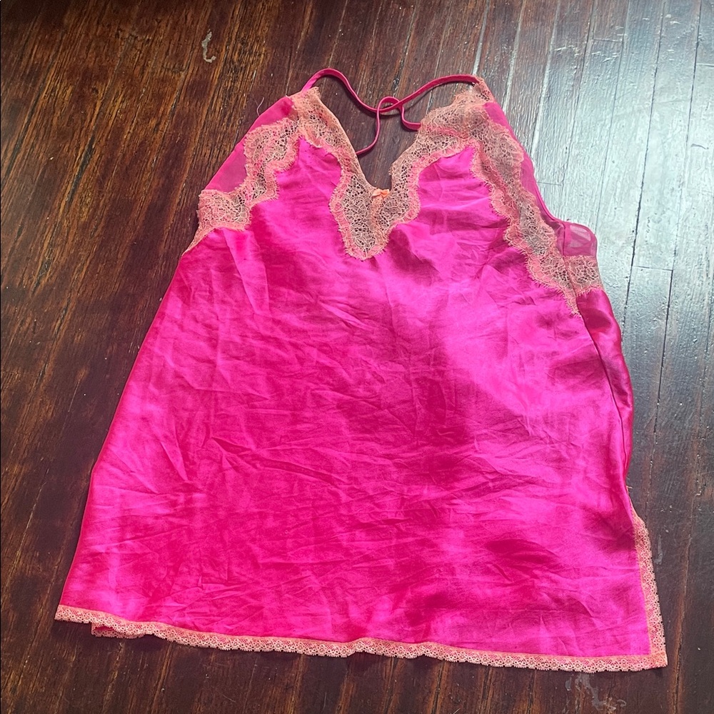 Elegant Pink Lace Trim Chemise (30"-36" bust)